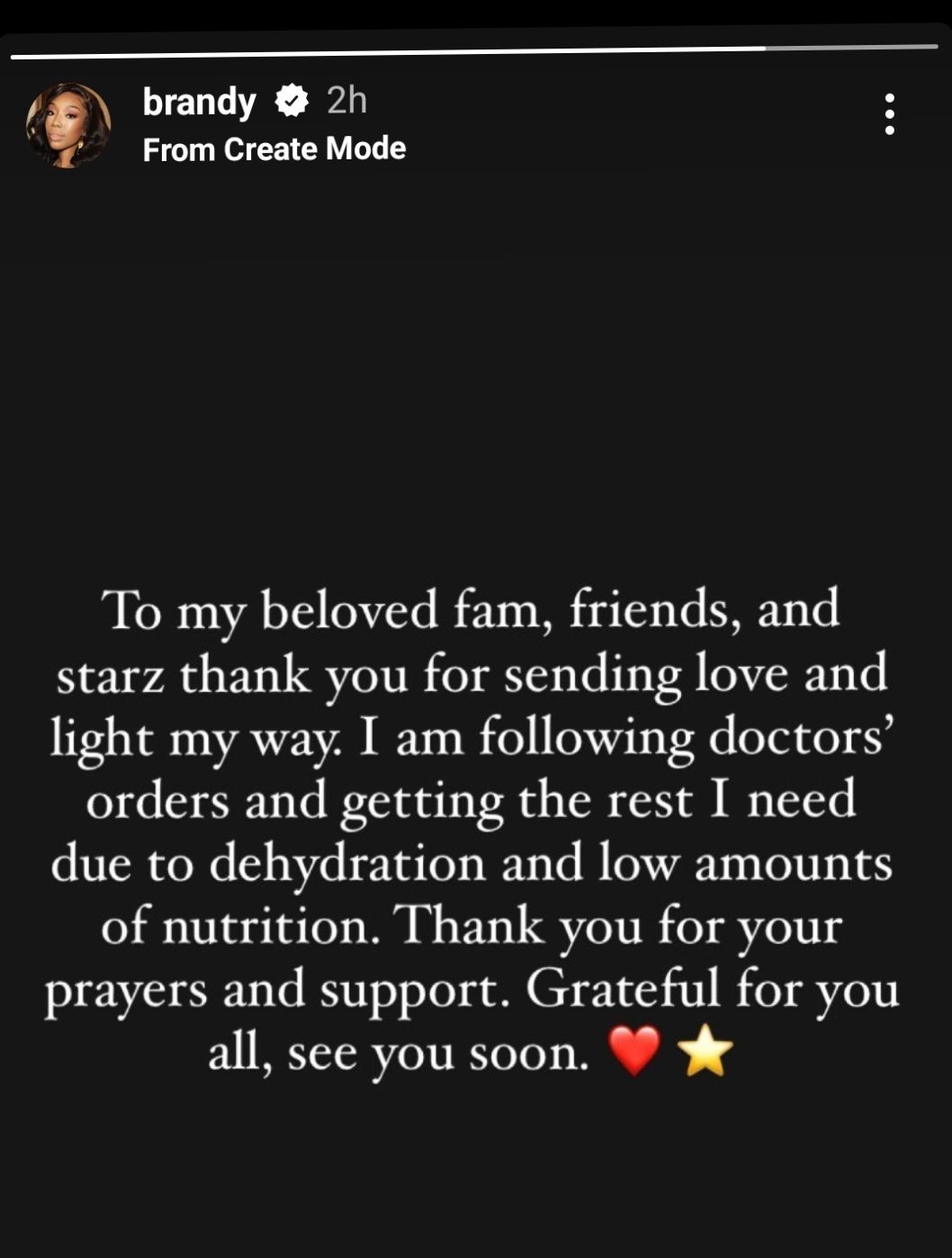 Brandy Hospitalized shares message