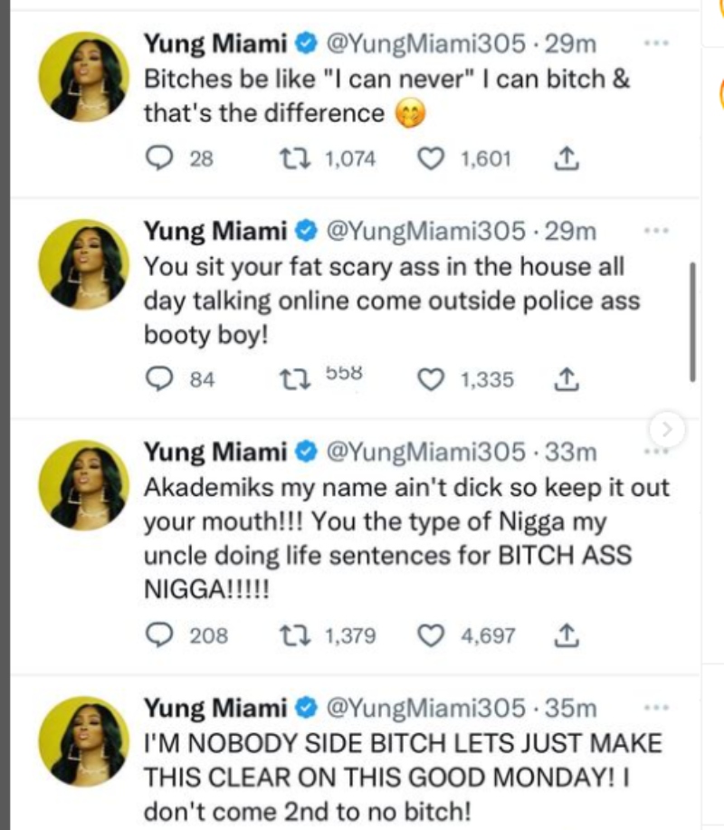Yung Miami Claps Back At Akademiks Over Diddy, Side Piece Claims.
