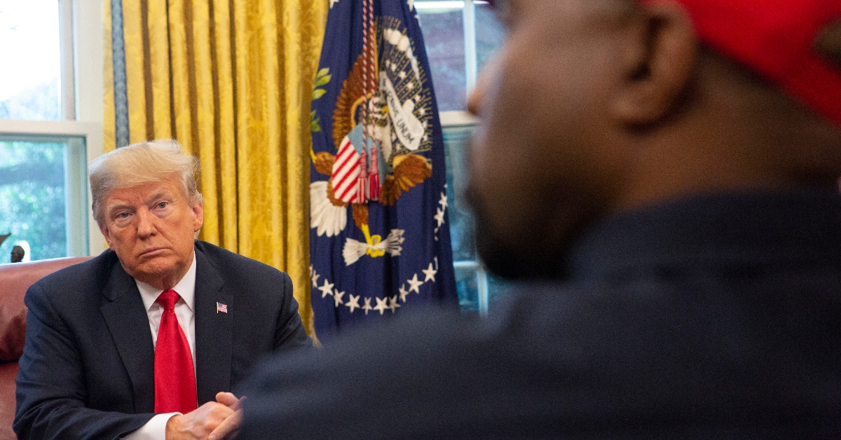 Rapper Kanye West speaks during a meeting with President Donald Trump